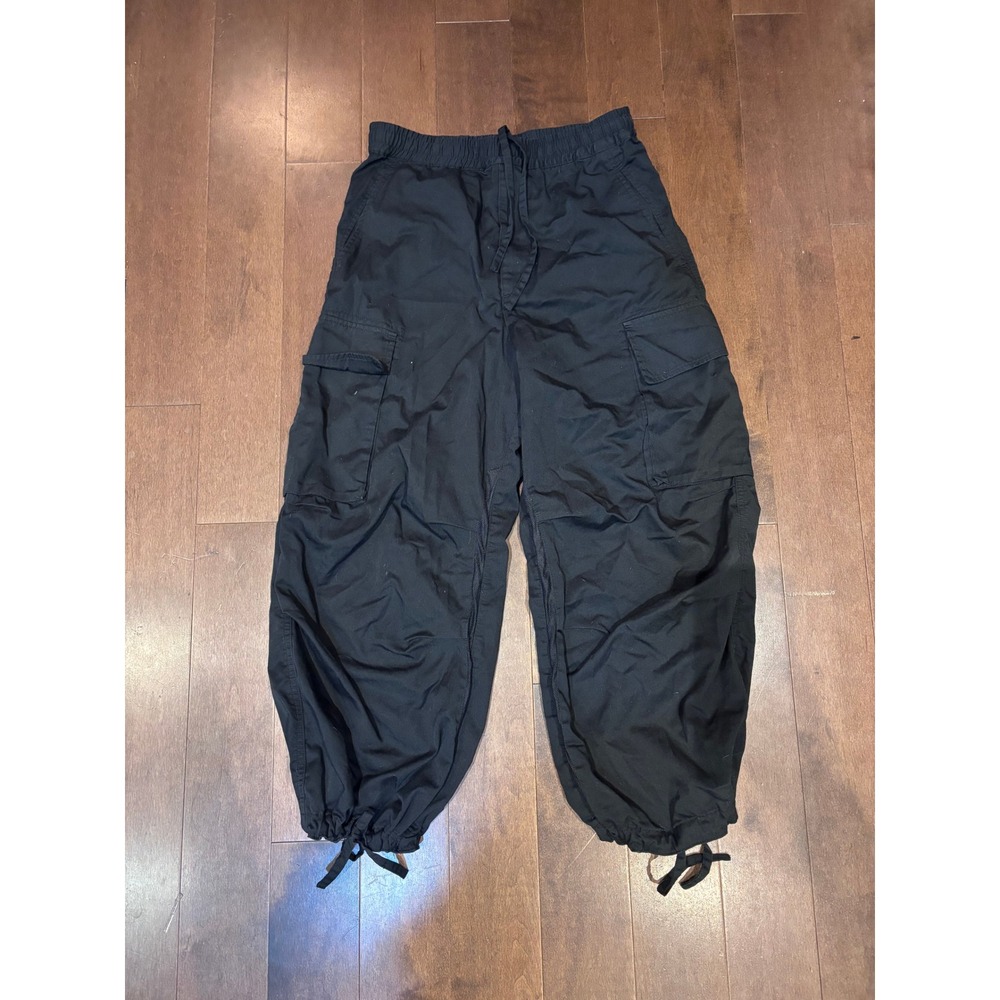 Black Baggy Cargo Pants Streetwear Gorpcore Drawstring Waist Utility Trousers